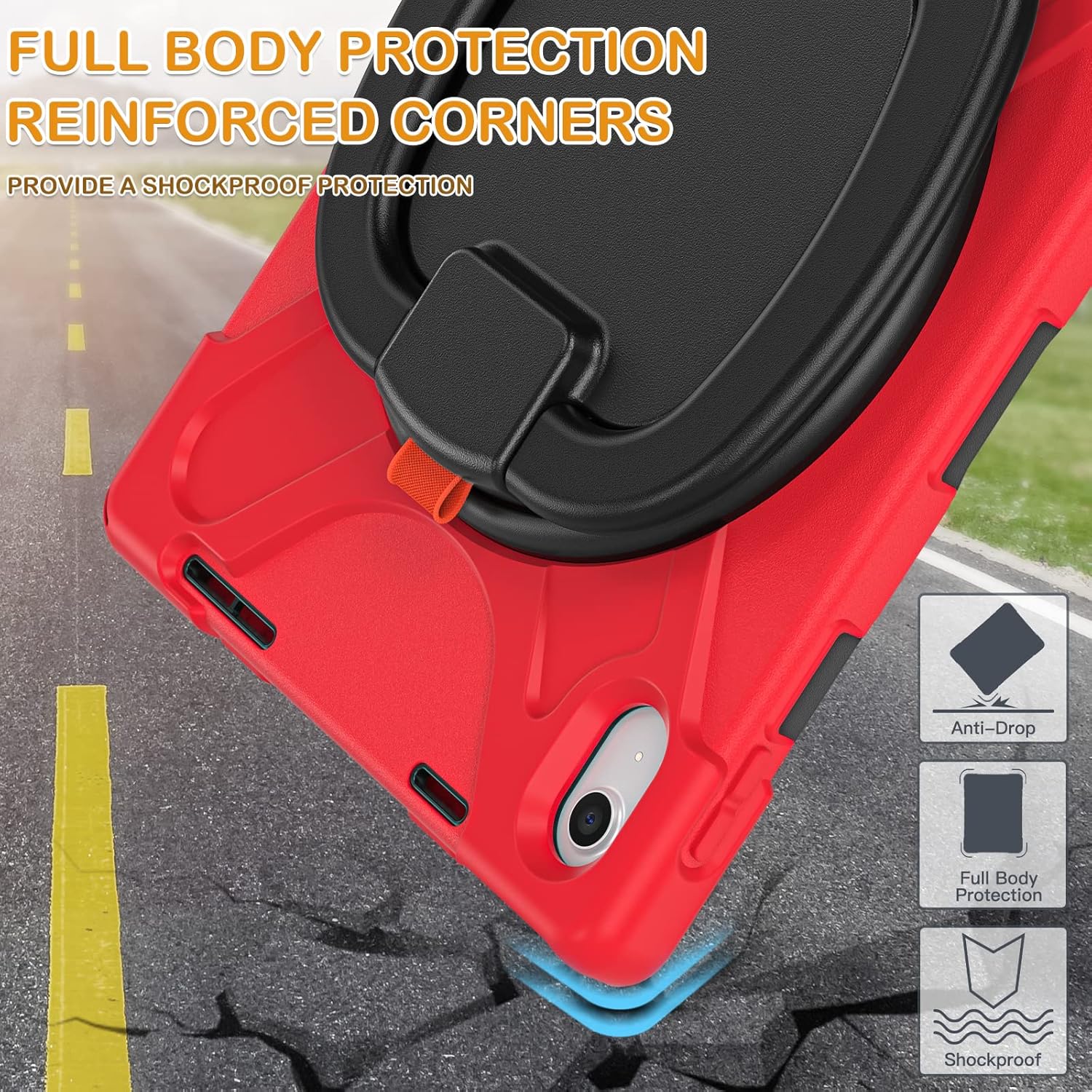 BRAECN Kids Case for iPad (A16) 11th/10th Generation 11”/10.9'' 2025/2022, Heavy Duty Rugged Silicone Cover w/Swivel Ring Stand/Stable Kickstand/Shoulder Strap/Pencil Holder/Screen Protector, Red