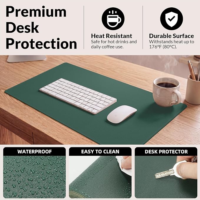 AFIING Cork Desk Mat, Dark Green, 35.4" x 17", Desk pad Protector | Dual-Sided - Image 4