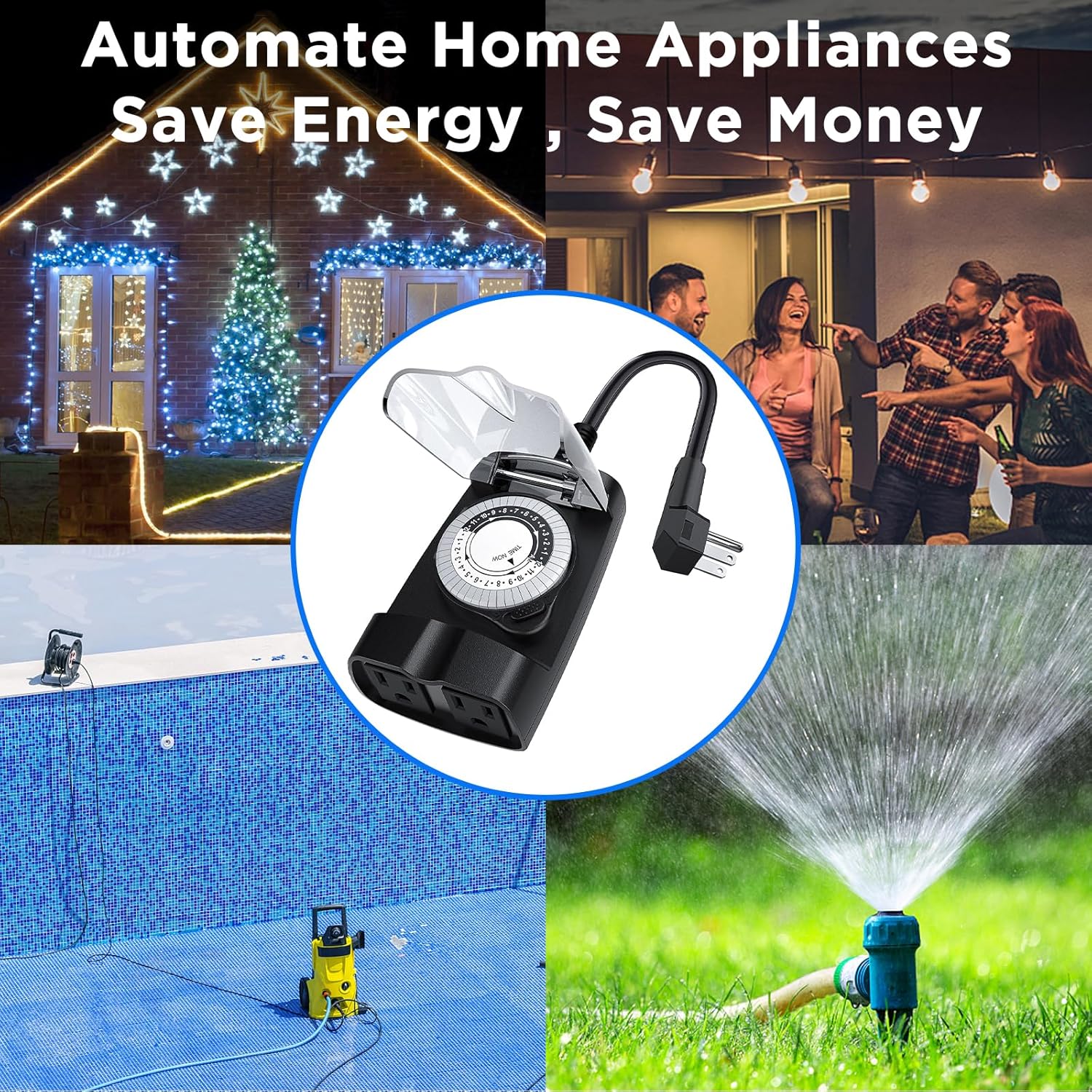 G-ELEK Outdoor Timer Outlet Waterproof, 24 Hour Outdoor Light Timer, Timers for Electrical Outlets, Ideal for Pool Pump, Christmas Lights, Heavy Duty, 2 Grounded Outlets, ETL Listed, 2 Pack