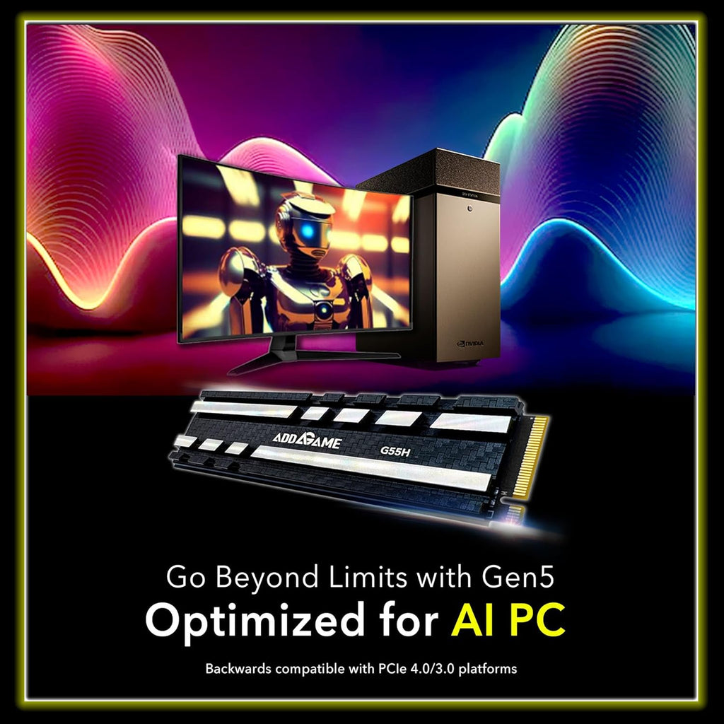 Addlink G55H 1TB PCIe 5.0 Gen5 NVMe M.2 SSD with Heatsink - Up to 10,200 MB/s - Game Ready - Internal Solid State Drive - Compatible with PCs and PS5 (ad1TBG55HM2P)
