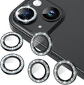 AGVEE 3+3 6 Pack for iPhone 15/15 Plus, Bling Diamond & Glitter Metal Ring 9H Tempered HD Glass Camera Protector Cover Film