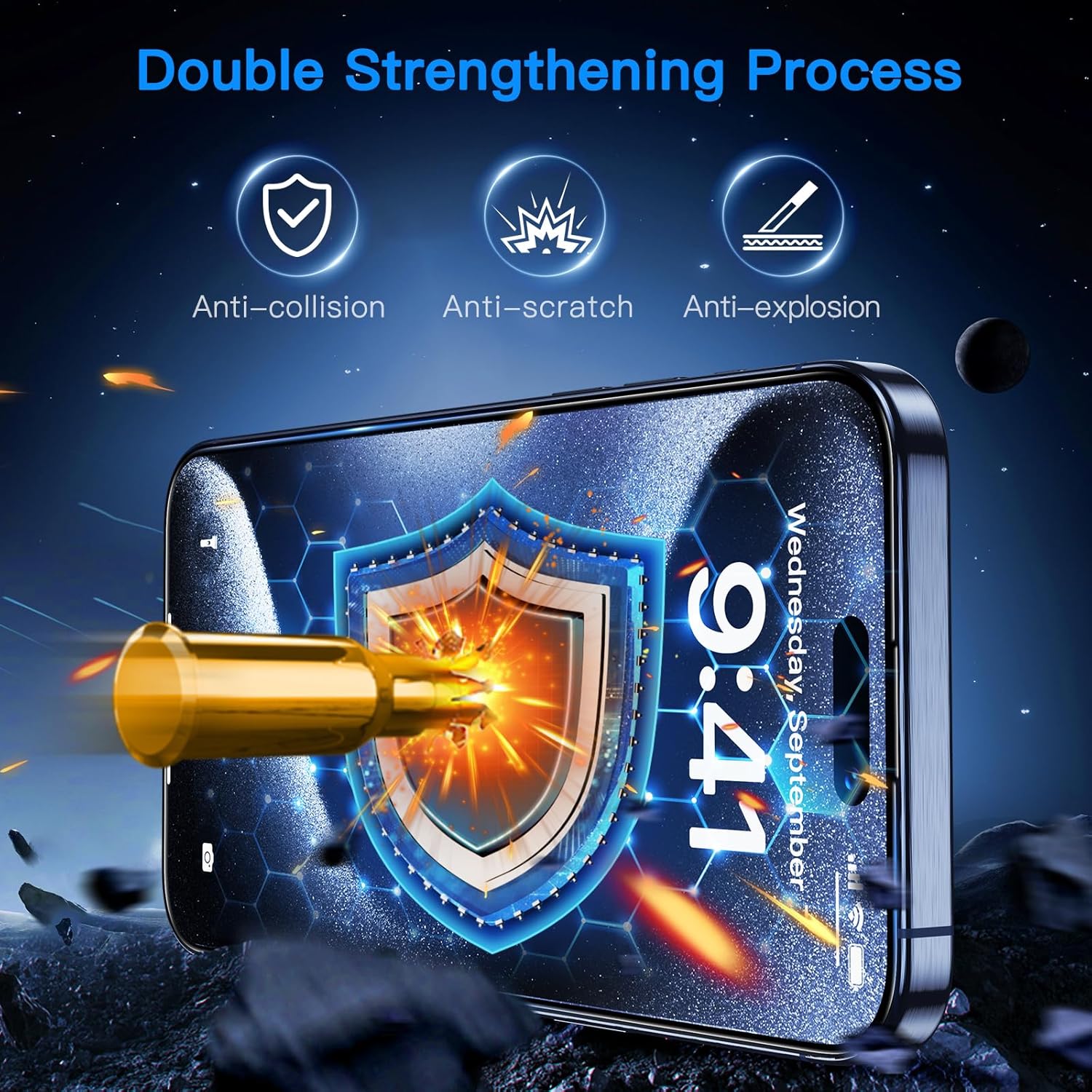 Uyiton Anti-Blue Light for iPhone 15 Pro Max Screen Protector - Unbreak-Glass Full Coverage Case Friendly Scratch Resistance 9H Tempered Glass Screen Protector for iPhone 15 Pro Max, 2 Pack