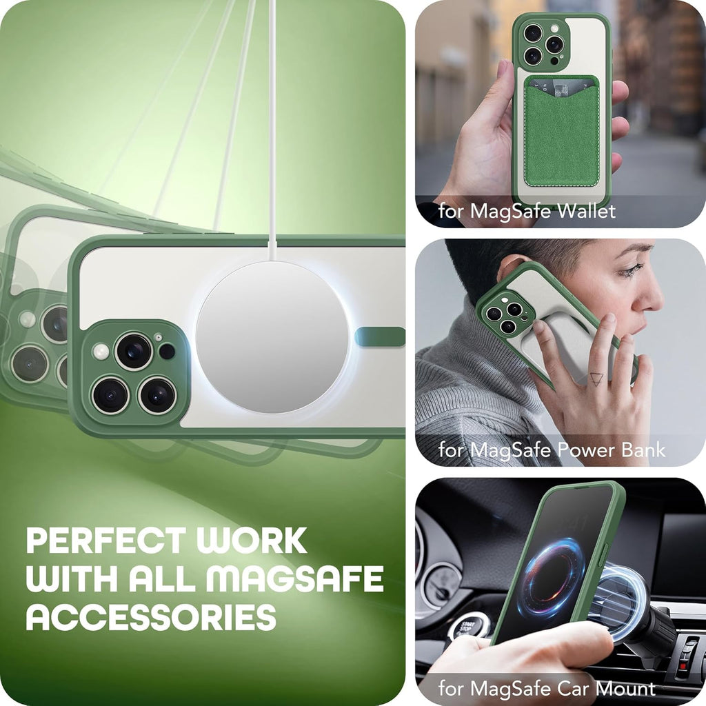 Magnetic for iPhone 15 Pro Max Case, Compatible with MagSafe, Built-in Privacy Screen Protector and Camera Protection, Anti Spy Full Body Dustproof Shockproof Hard Phone Case 6.7", Pine Green