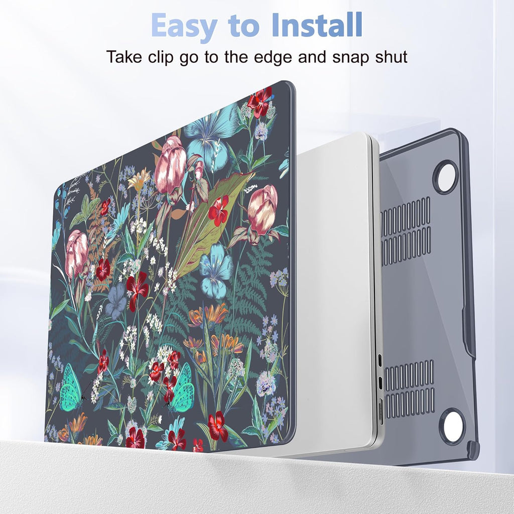 Case for MacBook Air 15 Inch 2025 2024 2023 Release M4 A3241 M3 A3114 M2 A2941, Hard Shell with Screen Protector & Keyboard Cover, Compatible with Touch ID, Flowers & Herbs