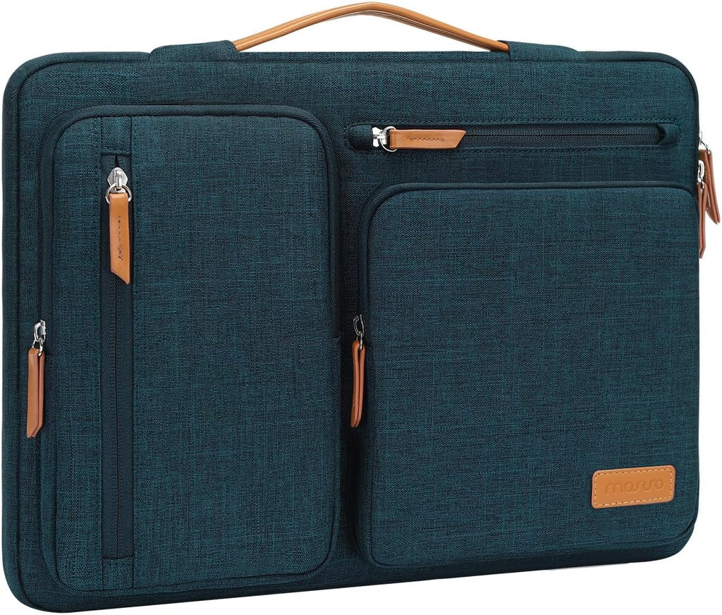 MOSISO 360 Protective Laptop Case 13.3 inch, 13-13.3 inch Laptop Sleeve Compatible with MacBook Air/Pro 13 / Pro 14,HP Dell Acer ASUS,Side Open Carrying Case with 4 Zipper Pockets&Handle, Teal Green