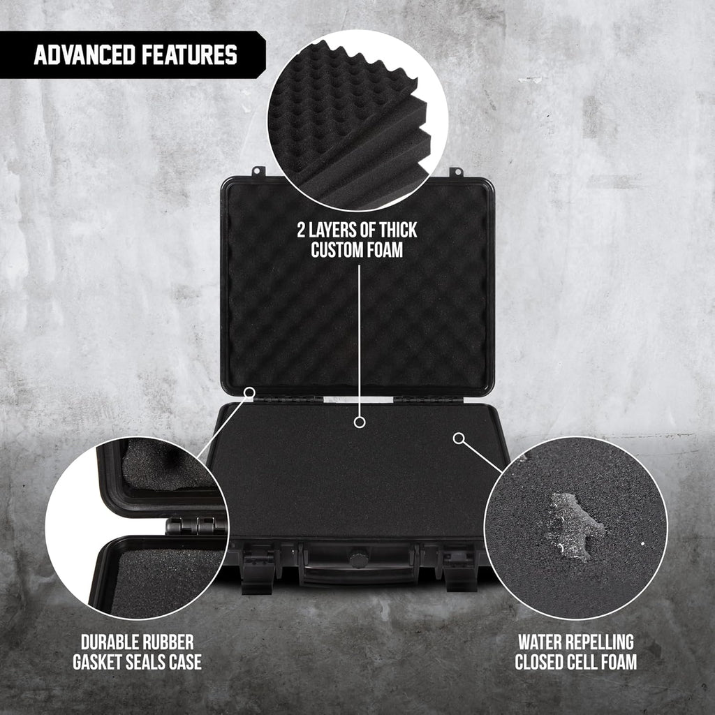 All Weather Hard Case 16 x 14 x 4” - TSA Approved Hard Shell Travel Case with Customizable Foam for Laptops, Electronics, Guns, Pistols and Other Gear
