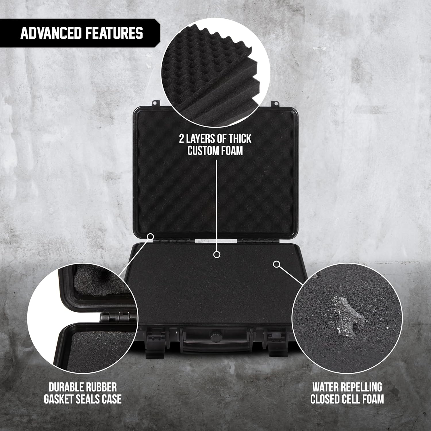All Weather Hard Case 16 x 14 x 4” - TSA Approved Hard Shell Travel Case with Customizable Foam for Laptops, Electronics, Guns, Pistols and Other Gear