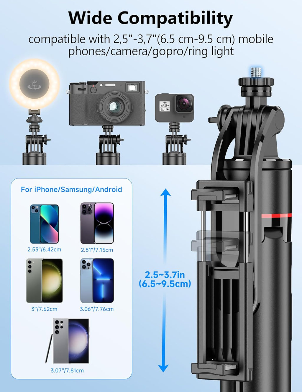 70'' Automatic Tripod, Extendable Selfie Stick Phone with Magnetic Remote & 1/4" Screw Camera Tripod Lightweight Travel Tripod for Cell Phone Compatible with iPhone 16/15/14/13/12/Android