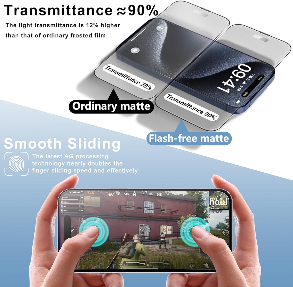 2 Pack Matte Screen Protector for iPhone 15 Pro Max 6.7-Inch Auto Dust Removal, No Bubbles, Tempered Glass Film, Easy Installation