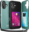 TORU CX Slim for iPhone 16 Case Wallet | Protective Shockproof Heavy Duty Cover with Hidden Card Holder & Card Slot | Mirror & Wrist Strap Included - Green