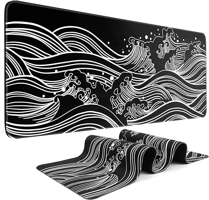 DIGSOM Gaming Mouse Pad Black and White Sea Wave Pattern, 31.5 x 11.8in | XL by DIGSOM