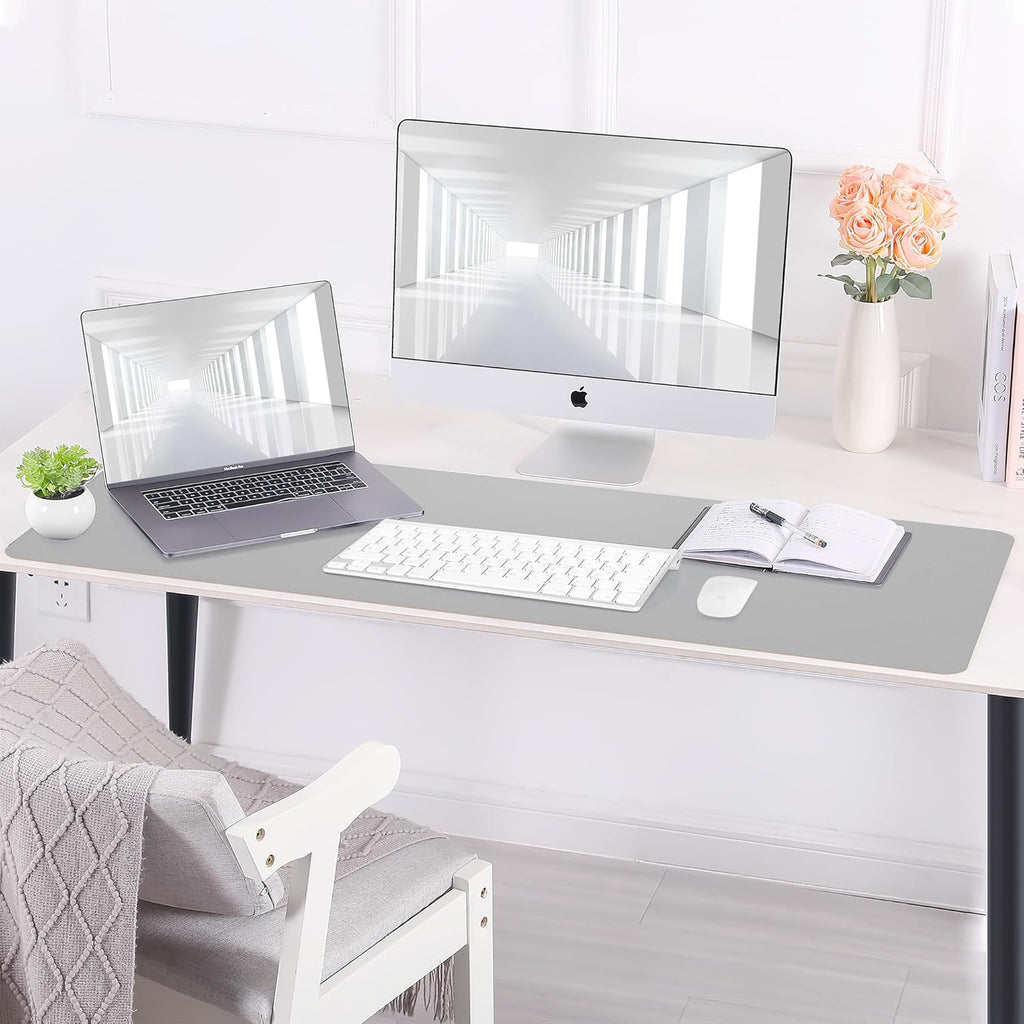 Desk Mat,35.4" x 17" Leather Desk mat,Double-Sided Desk Pad,Desk matt for Desktop,Large Mouse Pad,Office Desk mat,Waterproof Desk Blotter pad for Office&Home(Light Grey+Cork)