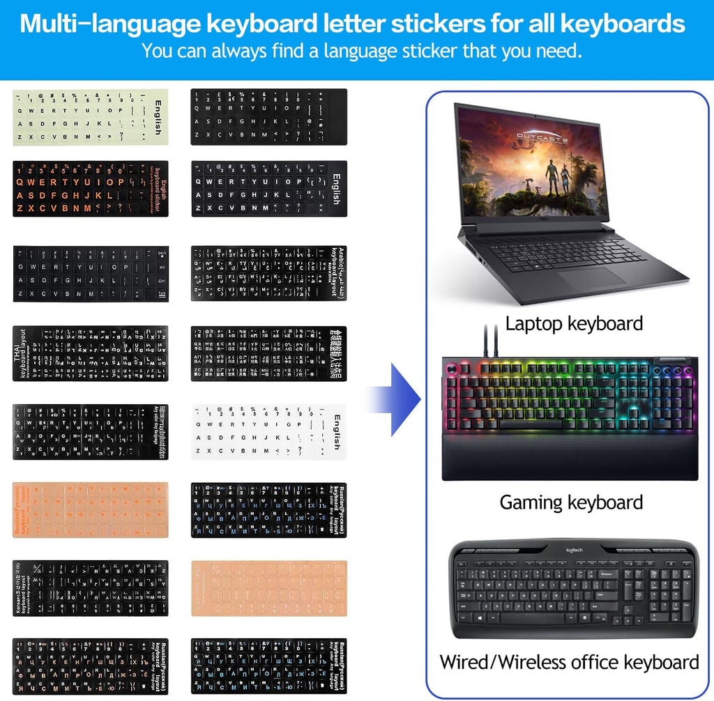 2PCS Arabic-English Keyboard Stickers - Black Background with White Font for Computer, Laptop, Notebook, Desktop - Matte Arabic Keyboard Alphabet Stickers
