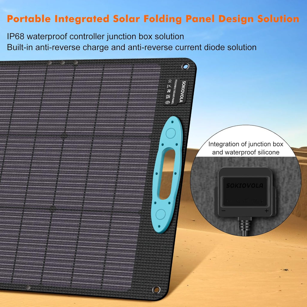 N-Type 16BB 160W 18V Portable Solar Panels for Power Station,25% High Conversion Efficiency ETFE Foldable Solar Panel Charger with Adjustable Kickstand Solar Panel for Camping Outdoor RV