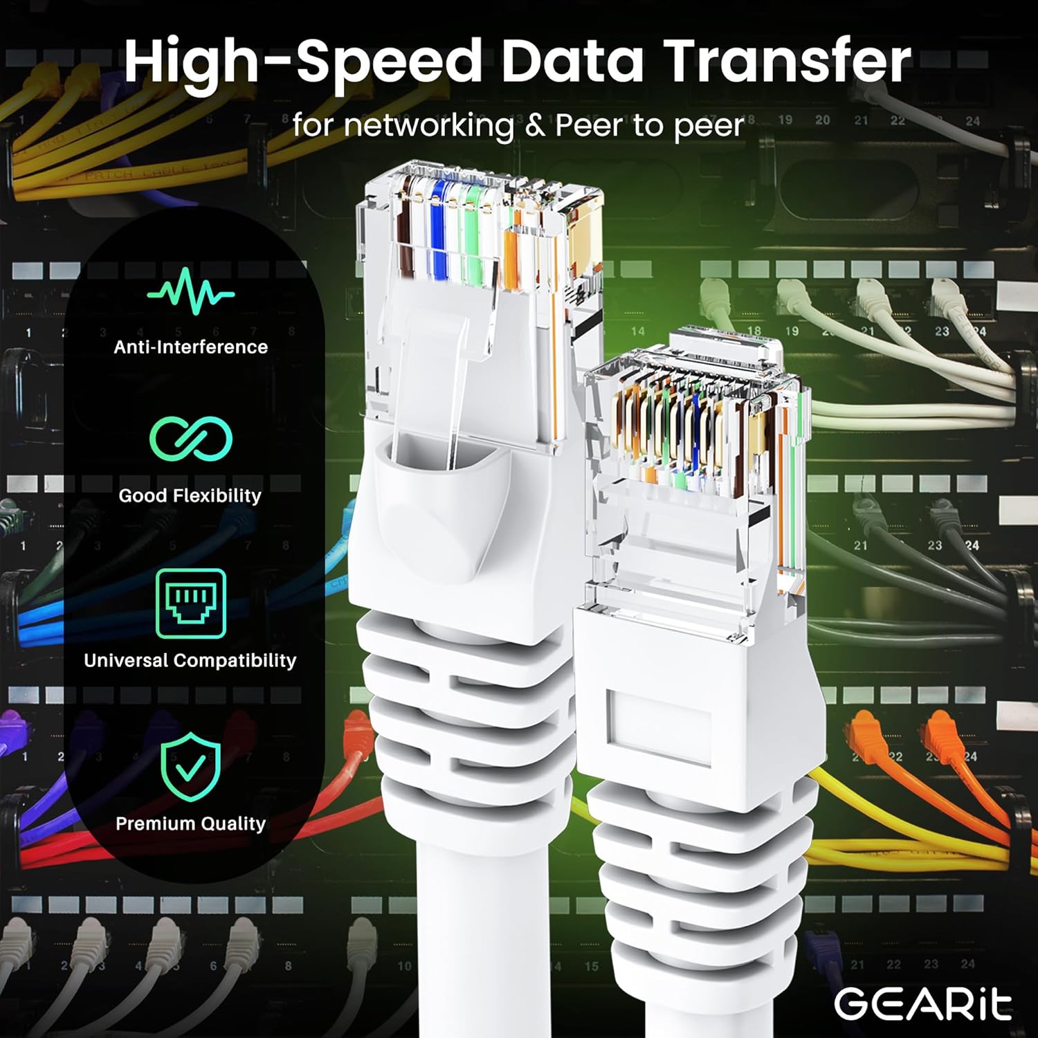 GEARit Cat 6 Ethernet Cable (100-Pack 2 Feet) Cat6 Network Patch, 10Gbps, RJ45, Snagless Cord, Gold-Plated Connectors, Internet for PC, TV, Tablet, Router, Printer, Servers, IT Data Center - White