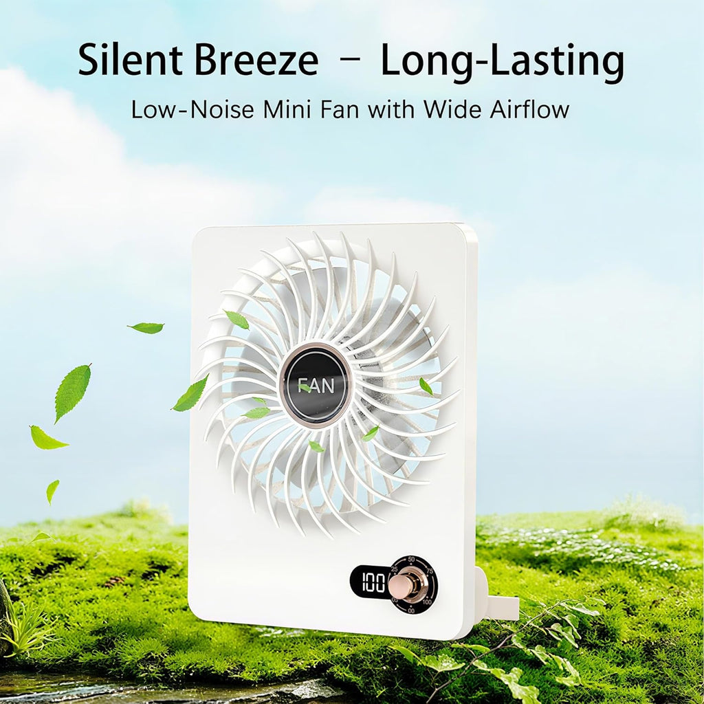 Mini Portable Fan, Silent Rechargeable Desk & Handheld with Adjustable Speeds & Angles, Long-Lasting Battery, Light Personal Wireless Cooling for Office, Bedroom, Classroom, Travel
