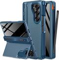 NINKI for Samsung Galaxy Z Fold 6 Case with S Pen Holder & Invisible Kickstand,Built in Privacy Screen Protector and Hinge,Shockproof Phone Cover for Samsung Z Fold 6 Case with Slim S Pen Slot – Blue