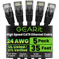 GearIT Cat 6 Ethernet Cable Pack - 5-Pack 35 ft Cat6 Ethernet Patch Cables | RJ45 Network Patch Cable, 10 Gbps Snagless Gold-Plated Connectors - Ethernet Cable Cat 6 for PC, TV, Router - Black