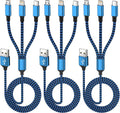 Multi Charging Cable(3Pack 4FT), 3 in 1 Charging Cable for Multiple Devices, USB-A Multi Charger Cord with Type-C, Micro USB and IP Port for iPhone 16/15/14/13/iPad/Android/Tablets and More