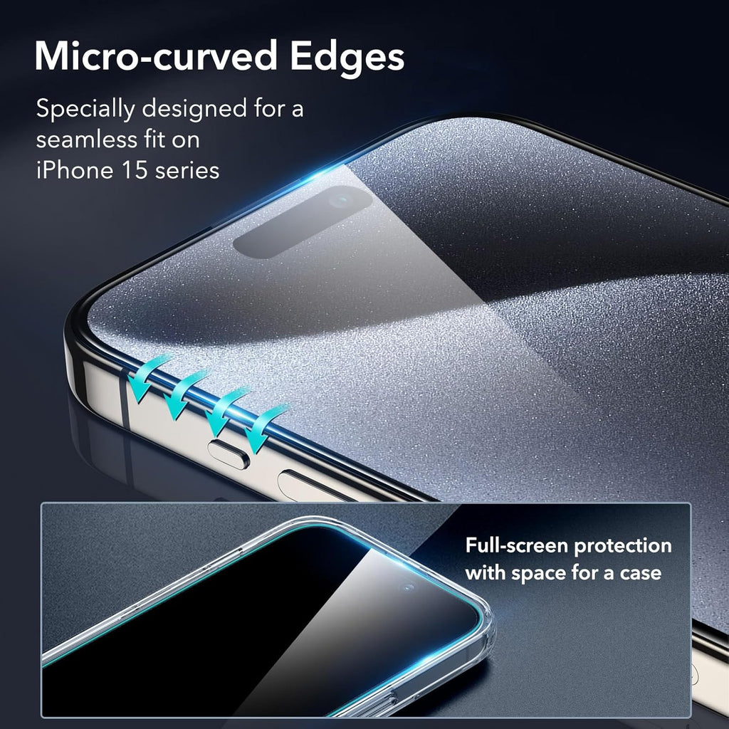 ESR 3+1 Pack for iPhone 15 Pro Max Screen Protector, 3 Black Edge Tempered-Glass Film and 1 Set Camera Lens Protector, 2.5D Curved Edges, Full-Coverage Military-Grade Protection, Scratch Resistant