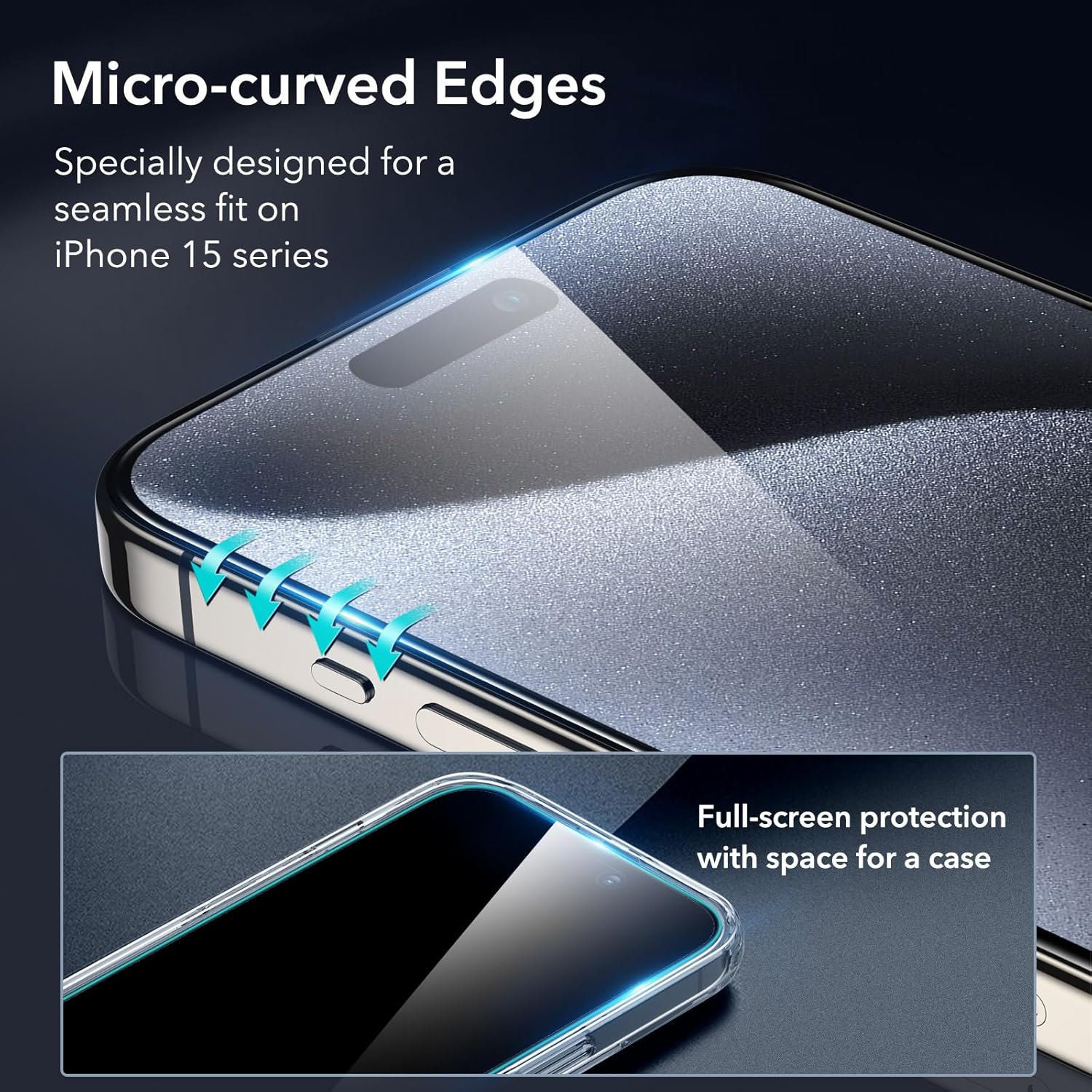 ESR 3+2 Pack for iPhone 15 Pro Screen Protector, 3 Black Edge Tempered-Glass Film and 2 Set Camera Lens Protector, 2.5D Curved Edges, Full-Coverage Military-Grade Protection, Scratch Resistant