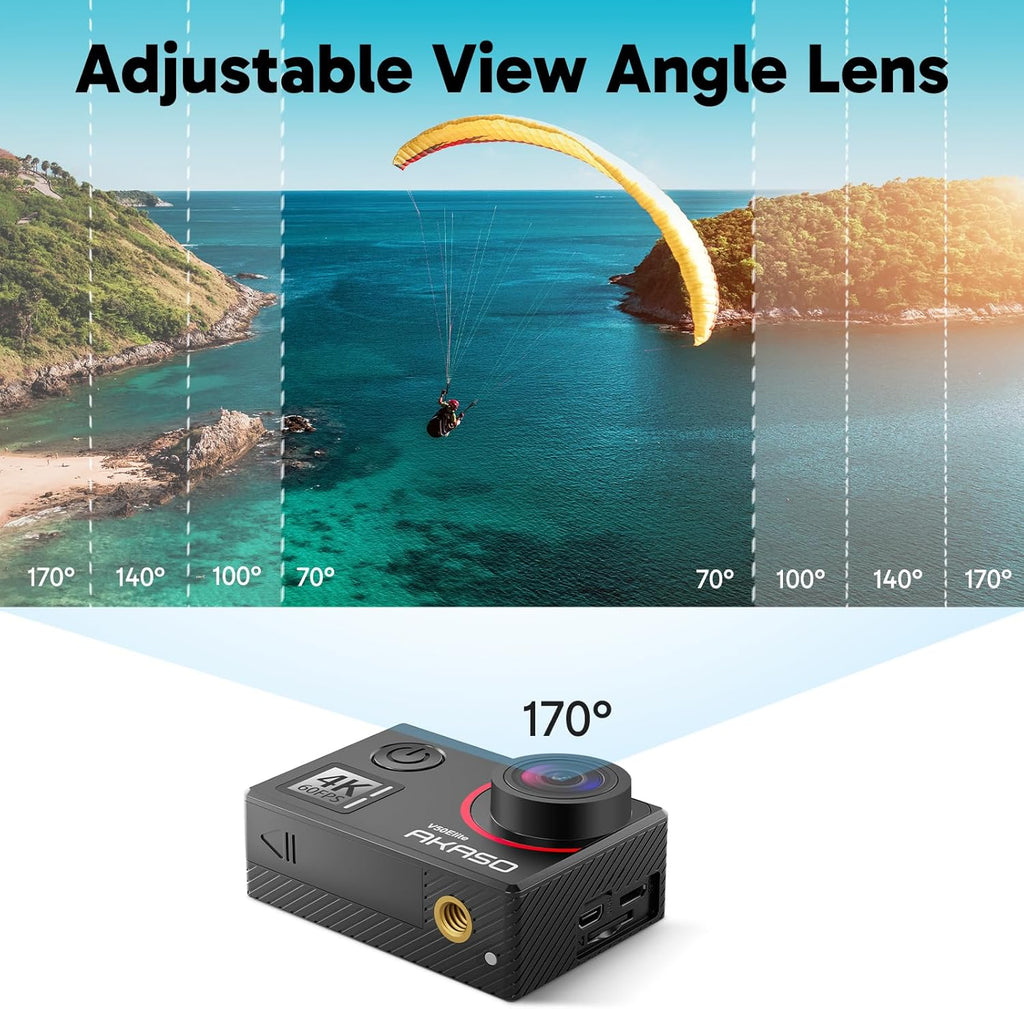 AKASO V50 Elite 4K60fps Action Camera with 128GB MicroSDXC U3 Memory Card Accessories Kit Bundle Voice Control EIS 131 feet Waterproof Camera 8X Zoom Remote Control