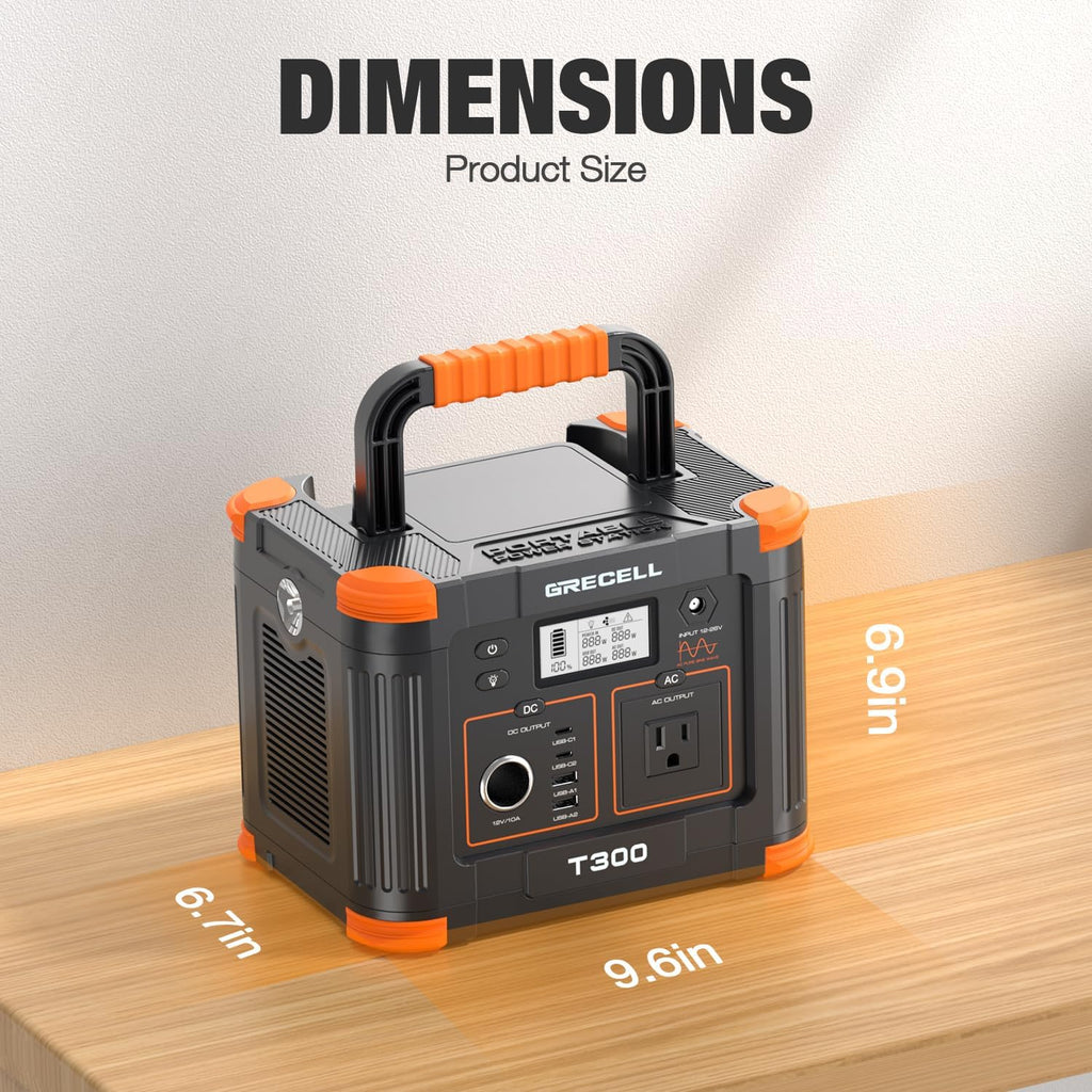 Portable Power Station 300W, GRECELL 230.88Wh Solar Generator with 60W USB-C PD Output, 110V Pure Sine Wave AC Outlet Backup Lithium Battery for Outdoors Camping Travel Home Blackout