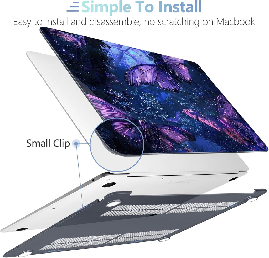 MEEgoodo for MacBook Air 13.3 inch Case 2021 2020 2019 2018 A2337 M1 A2179 A1932, Laptop Shell for MacBook Air M1 with Keyboard Webcam Cover & Trackpad Film & Type C Adapter,Purple & Blue Butterflies