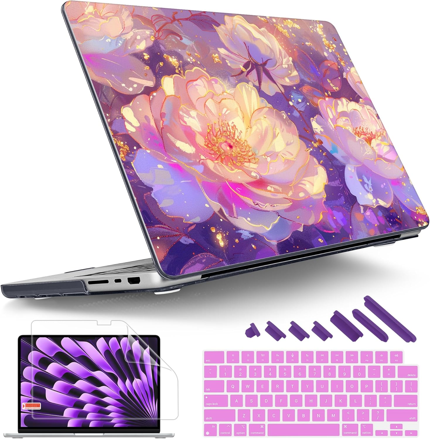 Tuiklol for MacBook Pro 14 Inch Case 2024-2021 Release M4 A3112 A3401 A3185/M3 A2918 A2992/M2 A2779/M1 A2442 Pro/Max,Hard Shell Case with Keyboard Cover & Screen Protector for Touch ID,Sparkly flowers