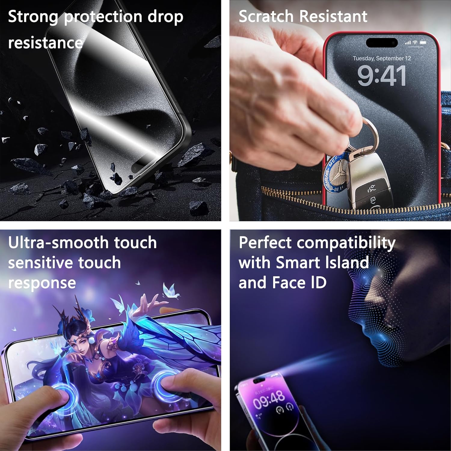 2 Pack Screen Protector for iPhone 12 Pro Max, 9H Tempered Glass, Full Coverage, Anti-Fingerprint, Auto Dust-Elimination, No Bubble, Easy Installation