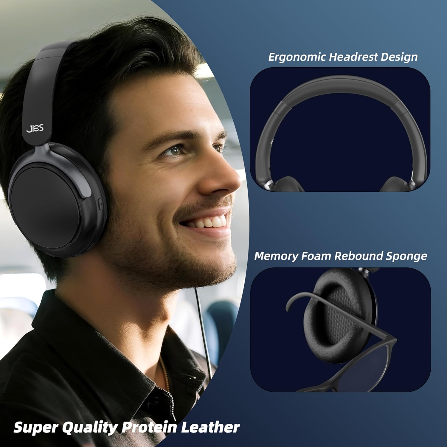 FunHub Active Noise Cancelling Headphones,Wireless Headphones BT 6.0 with Transparent Mode,Hi-Res Audio,Deep Bass,160H Playtime Foldable Storage Over Ear Headset for Gaming/Work/Travel-Black