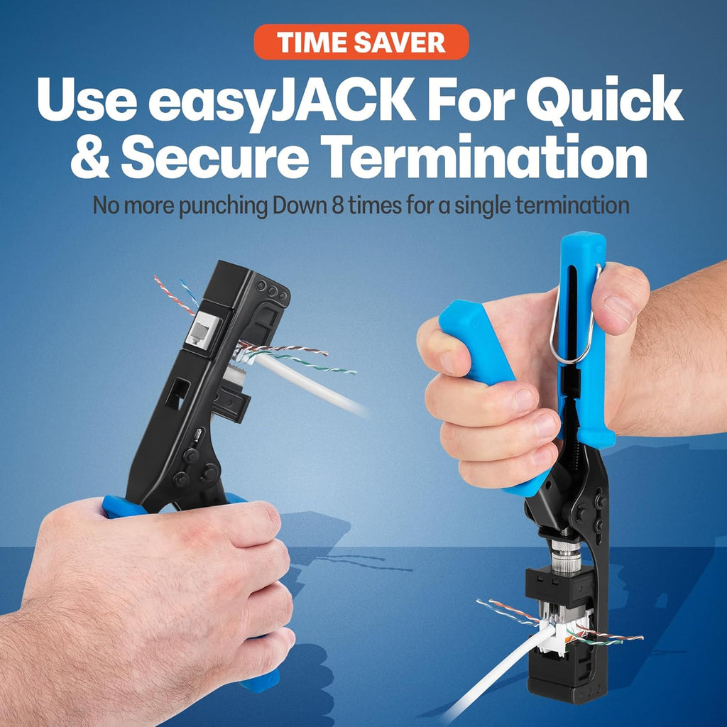 Everest easyJACK - 90° Angled Speed Termination Keystone Tool Set - with 20-Pack of RJ45 Cat6 Keystone Jacks in White (Slim Profile Design) - Time Saver Network Punch Down Tool Cat6
