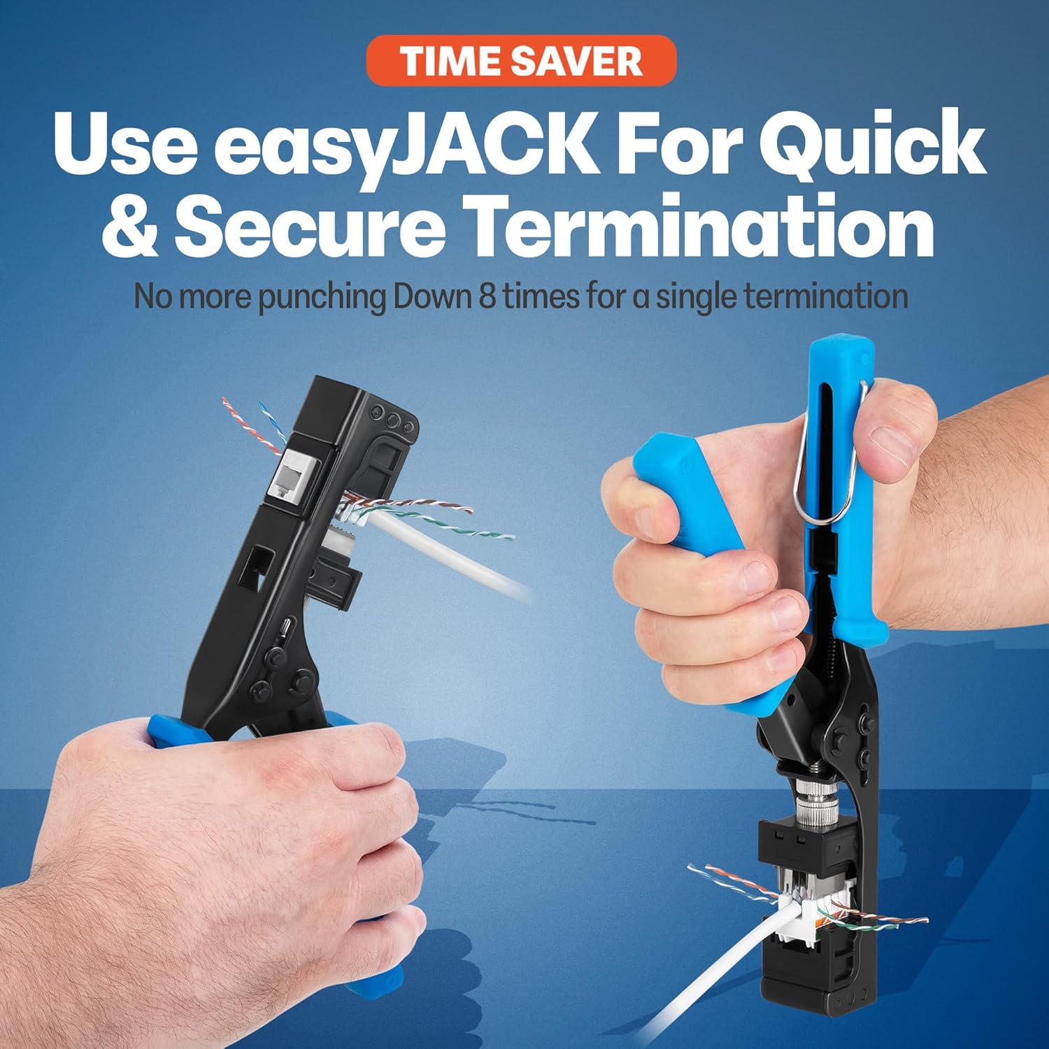 Everest easyJACK - 90° Angled Speed Termination Keystone Tool Set - with 20-Pack of RJ45 Cat6 Keystone Jacks in White (Slim Profile Design) - Time Saver Network Punch Down Tool Cat6