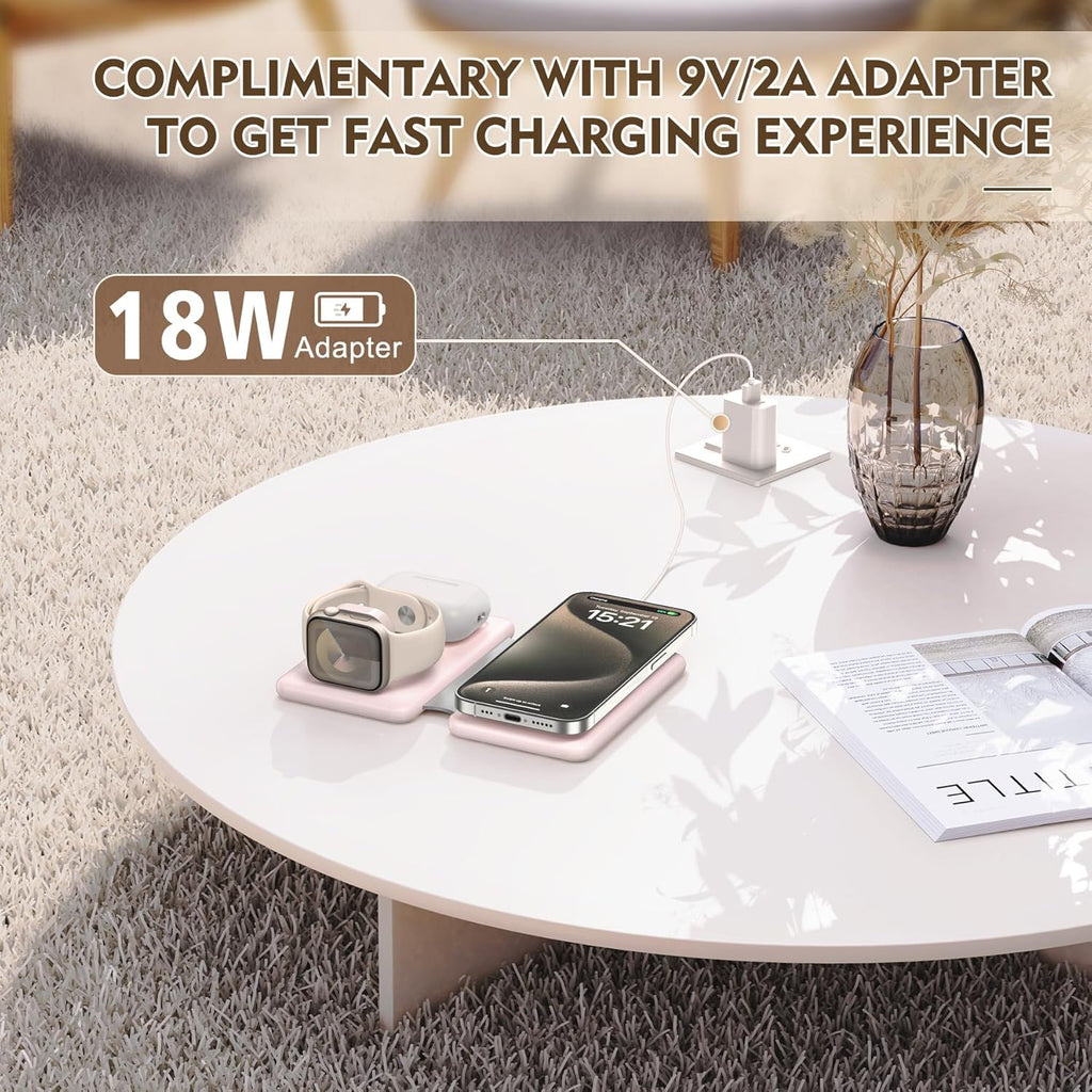 3 in 1 Wireless Charging Station for iPhone 16 15 14 13 12 Pro Max Plus – Foldable Magnetic Charger Pad for Apple Watch Series & AirPods – Fast Wireless Charging Dock for Travel & Home