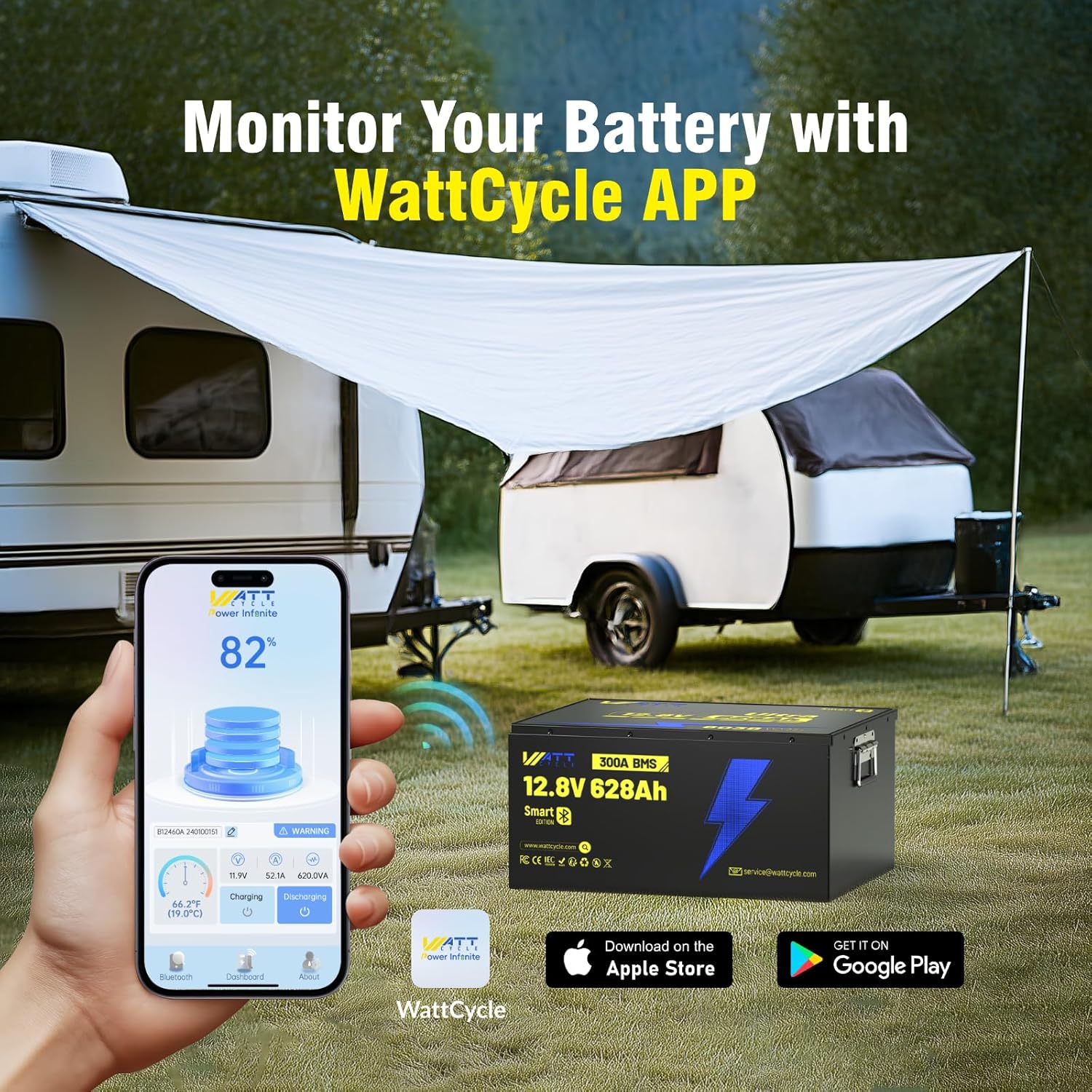 12V 628Ah LiFePO4 Lithium Battery, Built-in Bluetooth 5.0 & 300A BMS, Full Metal 8038Wh Energy, 15000+ Deep Cycles Batterys, Perfect for Home Energy, RV, Marine, Solar, Trolling Motor