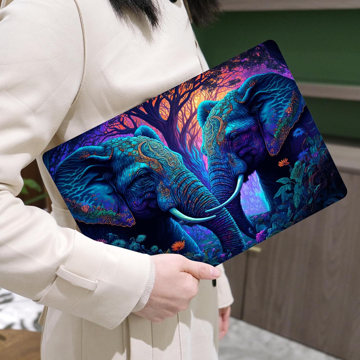 MEEgoodo MacBook Air 13 inch Case 2021-2018 with Touch ID, Plastic Hard Shell & Keyboard Cover, Compatible Devices: A2337/A2179/A1932, Glossy, Elephants