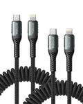 Coiled USB C iPhone Charger 3FT 2Pack, Braided Type C to Lightning Cable for Car [Apple MFi Certified] Fast Charging Cord Compatible with iPhone 14 Pro/Pro Max/Plus 13 12 11 8 7 6s 6 SE XS XR X, iPad