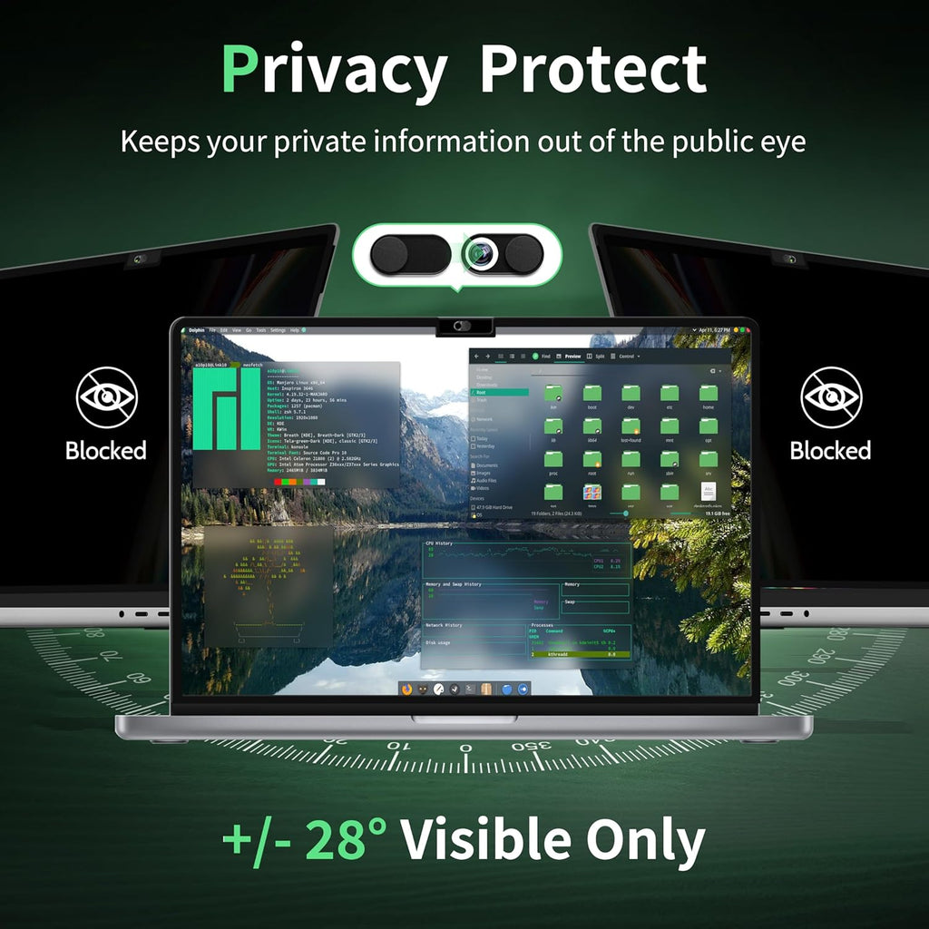 Privacy Screen for MacBook Pro 16 Inch(2024, 2023, 2022, 2021, M4-M1, Pro, Max), Anti Blue Light Glare Filter Removable Computer Protector, Bubble-Free Monitor Shield Laptop Film With Camera Cover