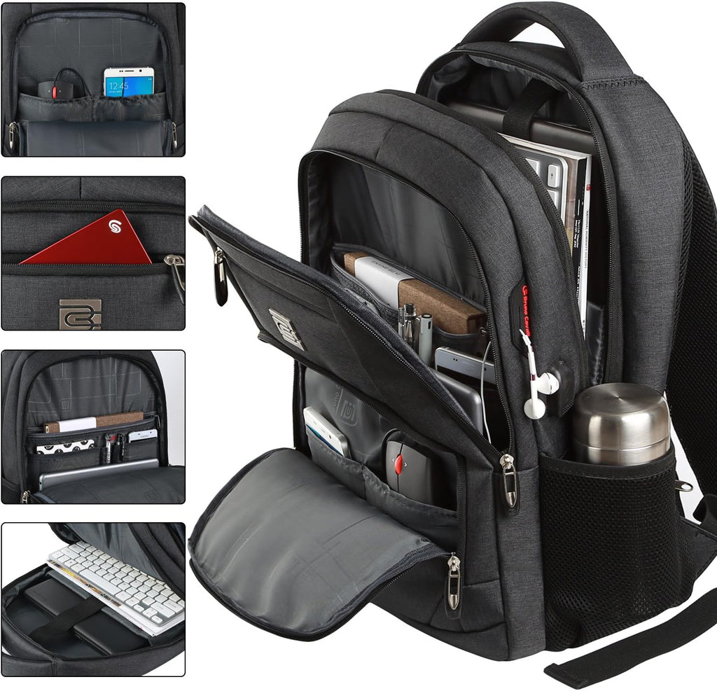 17 Inch Laptop Backpack, Business Anti Theft Slim Durable Laptops Backpack with USB Charging Port, Water Resistant College Computer Bag Gifts for Men & Women Fits 15.6 Inch Notebook-Black