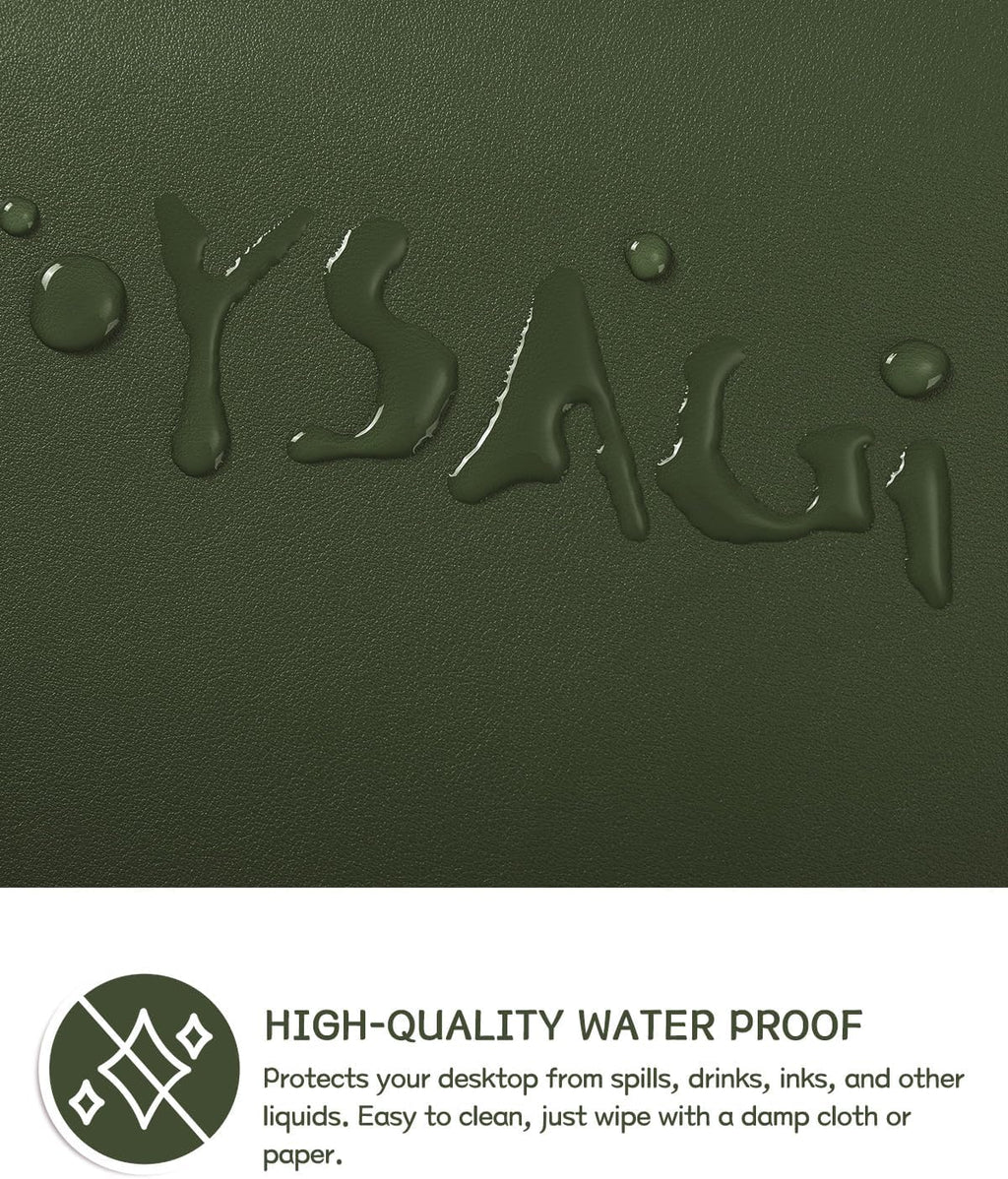YSAGi Non-Slip Leather Desk Pad, Waterproof Laptop Computer Desk Keyboard Mat, Table Protector Blotter Mat, Large Mouse Pad for Office/Work/Home/Decor(Olive Green, 31.5" x 15.7")