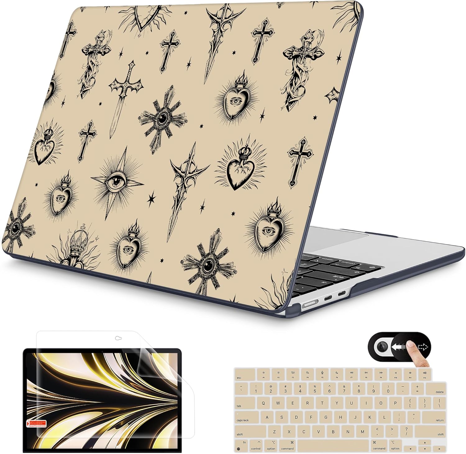 Mektron for 2025 M4 MacBook Air 13.6 Inch A3240 Case Fits 2023 A2681 M2 2024 A3113 M3 Chip with Liquid Retina Display Touch ID, Printed Plastic Hard Shell Cover for MacBook Air 13.6", Evil Eye