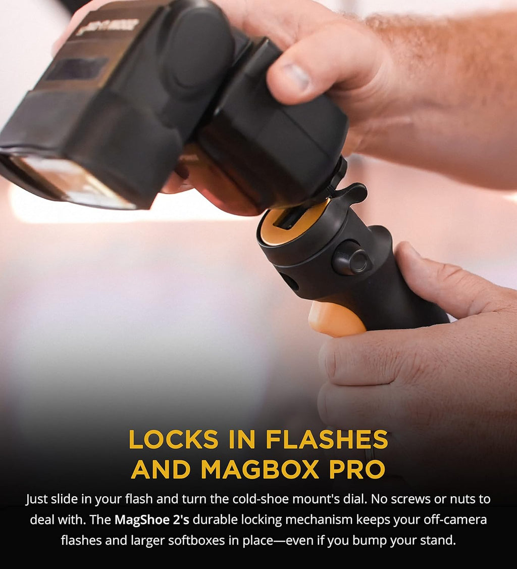 MagMod MagShoe v2 | Universal Cold Shoe Flash Mount for Off Camera Flash | LED Light Panels, Umbrella Modifiers, MagBox PRO 42" Octa Softbox, and MagBox PRO 36" Strip