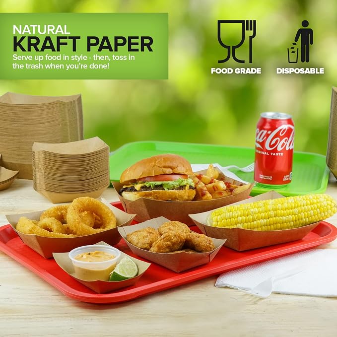 100 Pack 2-Lb Brown Kraft Paper Food Trays, Heavy-Duty Paper Food Boat - Image 7