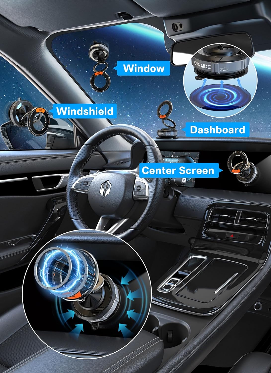 Magnetic Phone Holder For Car,360°Vacuum Magnetic Car Phone Holder,Car Phone Mount Adjustable Cell Phone Holder Enhanced Vacuum Suction Cup Car Accessories for iphone 16e 15 14 Android (Silver Black)