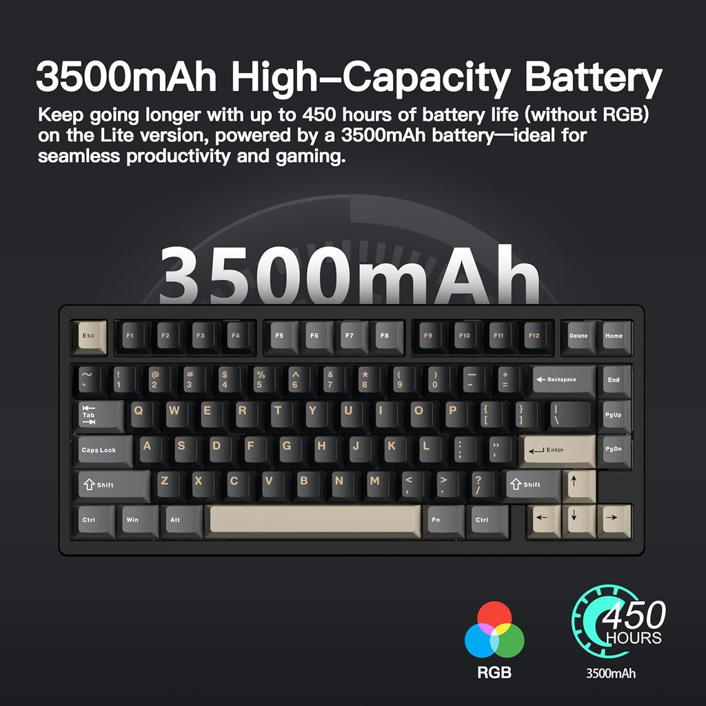 KEEBMONKEY WOBKEY Rainy 75 CNC Aluminum HMX/JWK/Cocoa Switches Triple-Mode Connectivity Mechanical Keyboard with Superior Acoustics, RGB/PP/Gradient Glass/3500mAh/Violet Switch (Standard - Black)