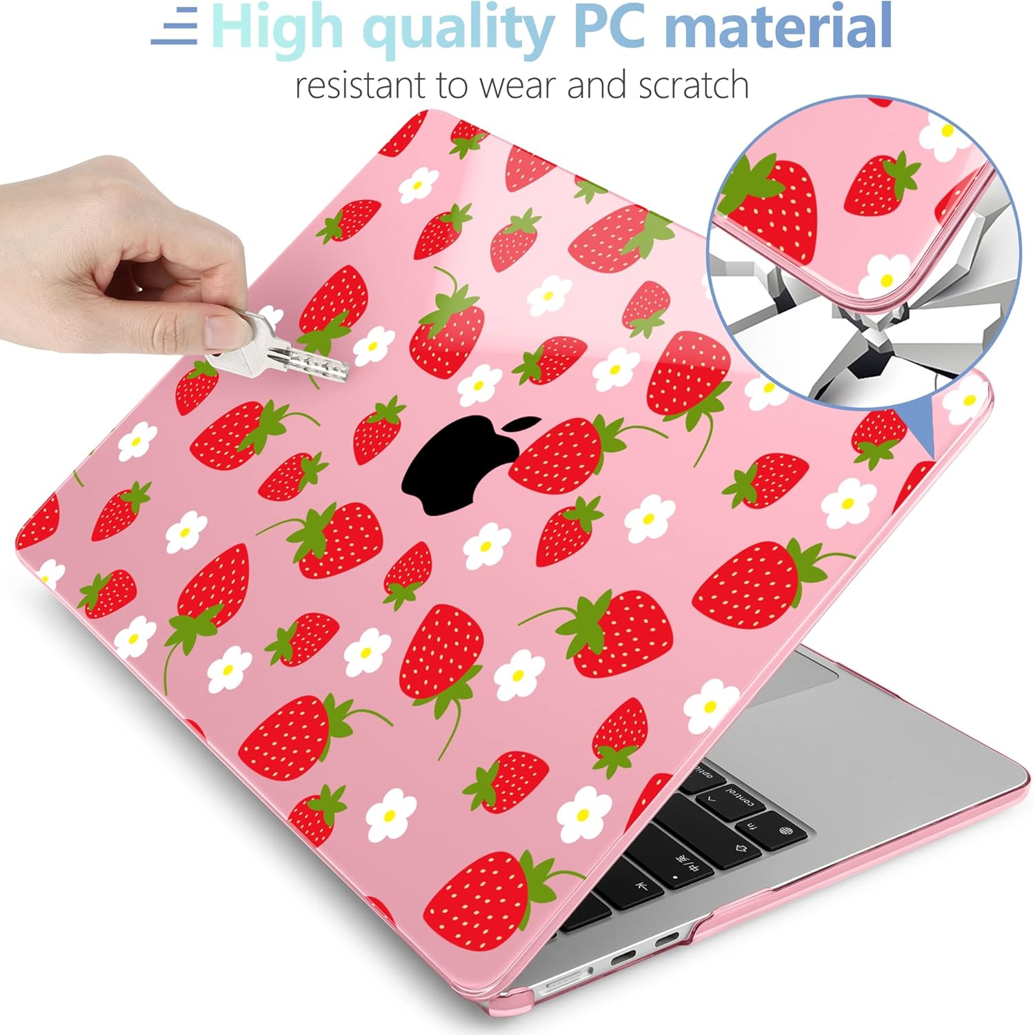 MEEgoodo for M4/M3/M2 MacBook Air 15.3 inch Case 2025 2024 2023, Case Fit Model (A3241/A3114/A2941) for MacBook Air 15 inch, Laptop Hard Shell with Keyboard Cover, Strawberries & Flowers