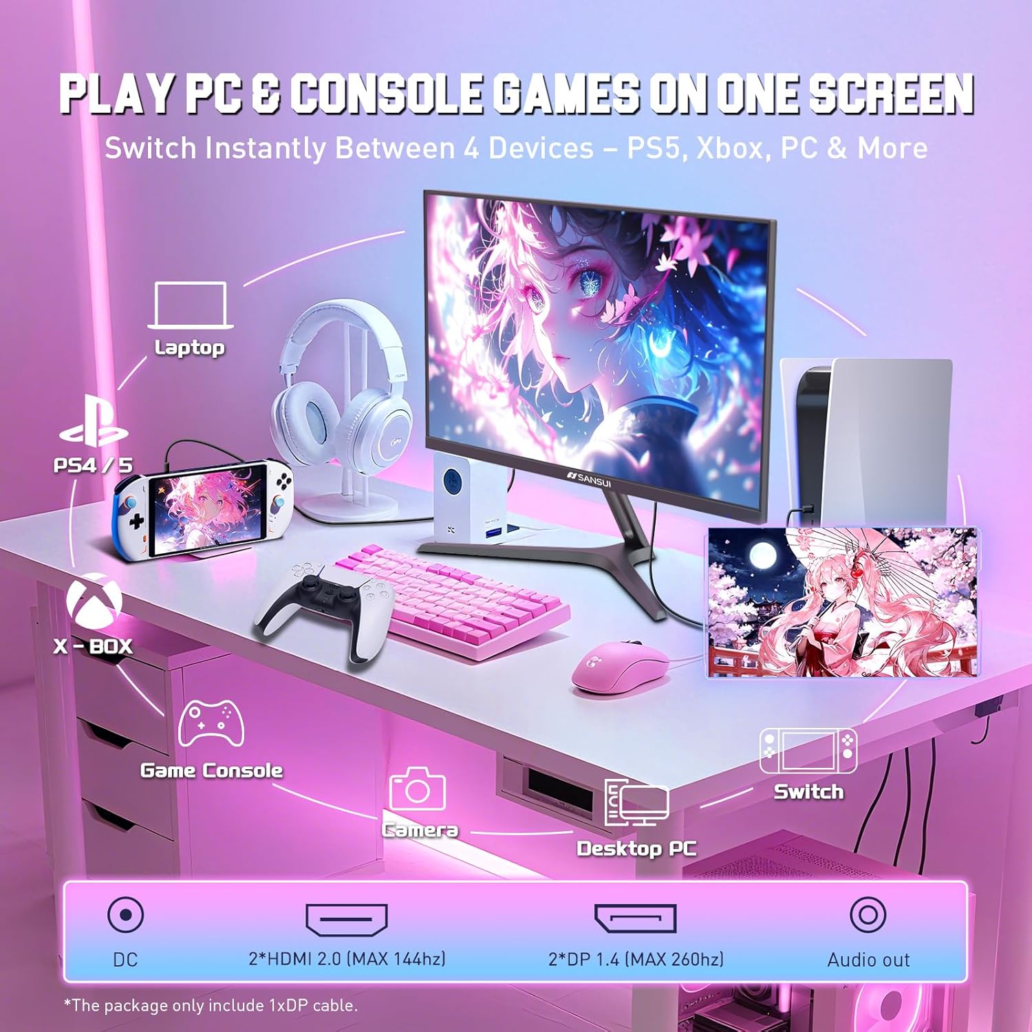 SANSUI 27 Inch WQHD 1440p Gaming Monitor 240hz up to 260hz-Fast IPS 1ms FreeSync Premium 丨DCI-P3 98% 丨sRGB130% 丨HDR10 丨2×DisplayPort 1.4丨2×HDMI2.0 PC Gaming Monitor with Crosshair