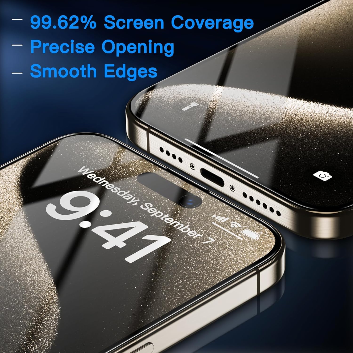 Uyiton Anti-Blue Light for iPhone 15 Pro Screen Protector - Unbreak-Glass Easy to Install Full Coverage Case Friendly Scratch Resistance 9H Tempered Glass Screen Protector for iPhone 15 Pro, 2 Pack