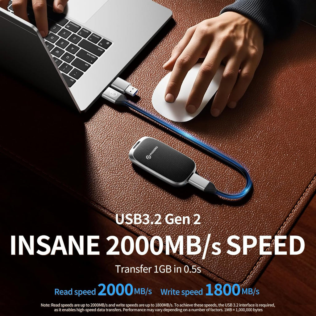 PHIXERO P20 External Portable SSD 1TB,up to 2050Mb/s,External Solid State Drives with 2 in 1 USB C Cable with LED Indicator,USB 3.2 Gen 2 Portable Hard Drive for iPhone 15/16 PRO, Mac, PC & Laptops