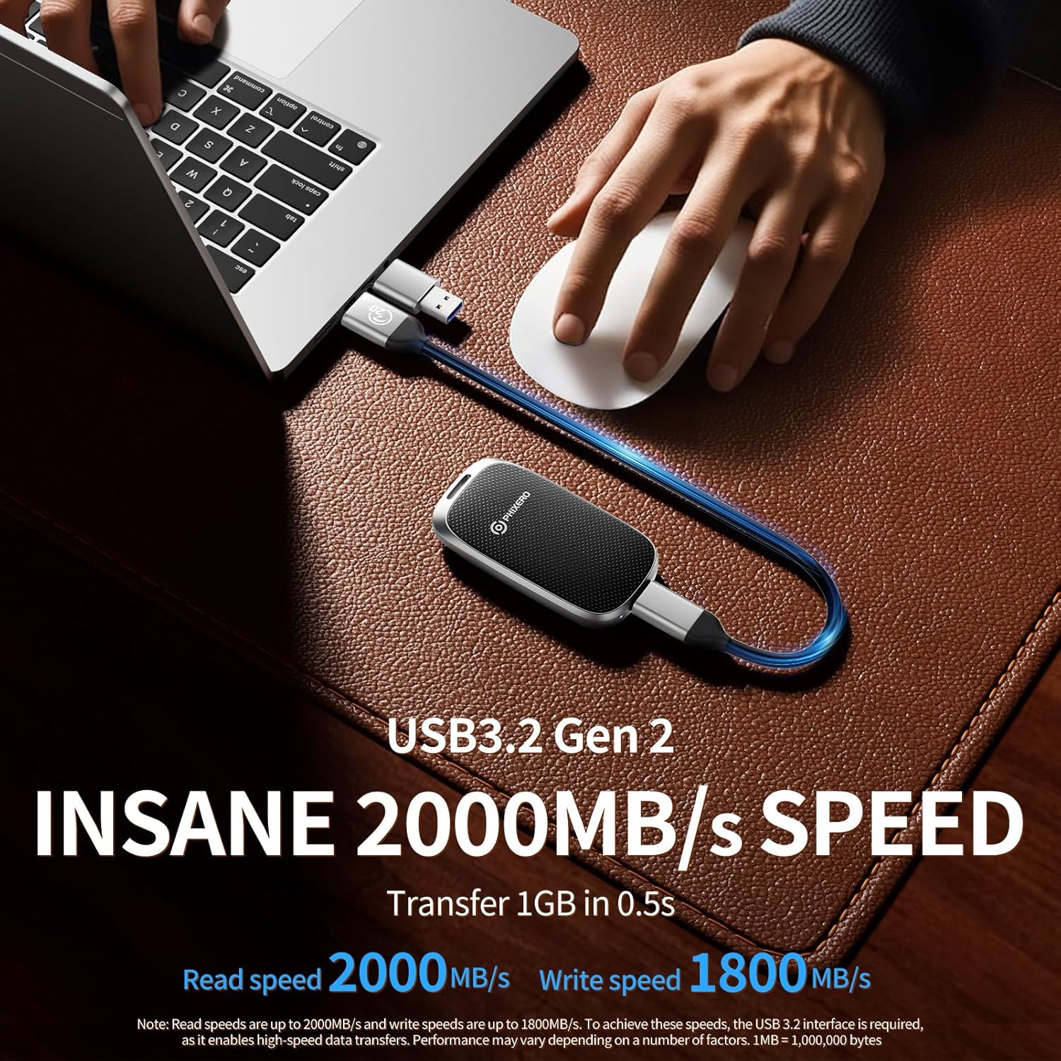 PHIXERO P20 External Portable SSD 1TB,up to 2050Mb/s,External Solid State Drives with 2 in 1 USB C Cable with LED Indicator,USB 3.2 Gen 2 Portable Hard Drive for iPhone 15/16 PRO, Mac, PC & Laptops